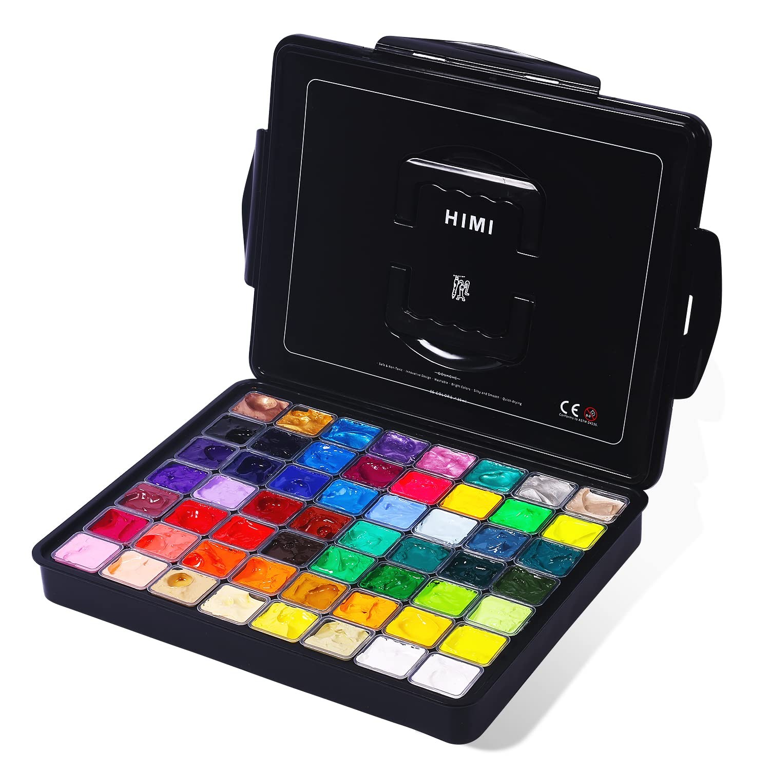 HIMI Gouache Paint Set, 56x30ml (8 Metallic, 6 Neon) - Vibrant Colors