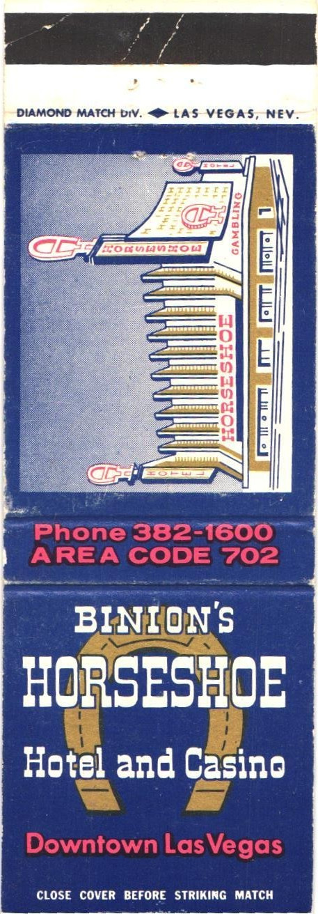 Las Vegas Nevada Binion's Horseshoe Hotel and Casino Vintage Matchbook Cover