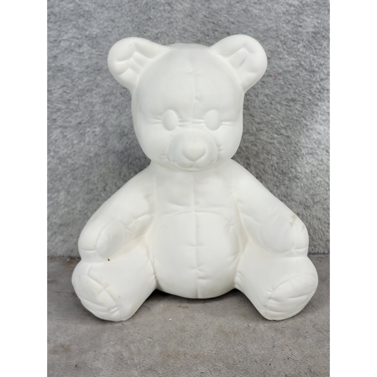 Vintage White Ceramic Teddy Bear Piggy Bank Matte Bisque Nursery Decor 9 Inch
