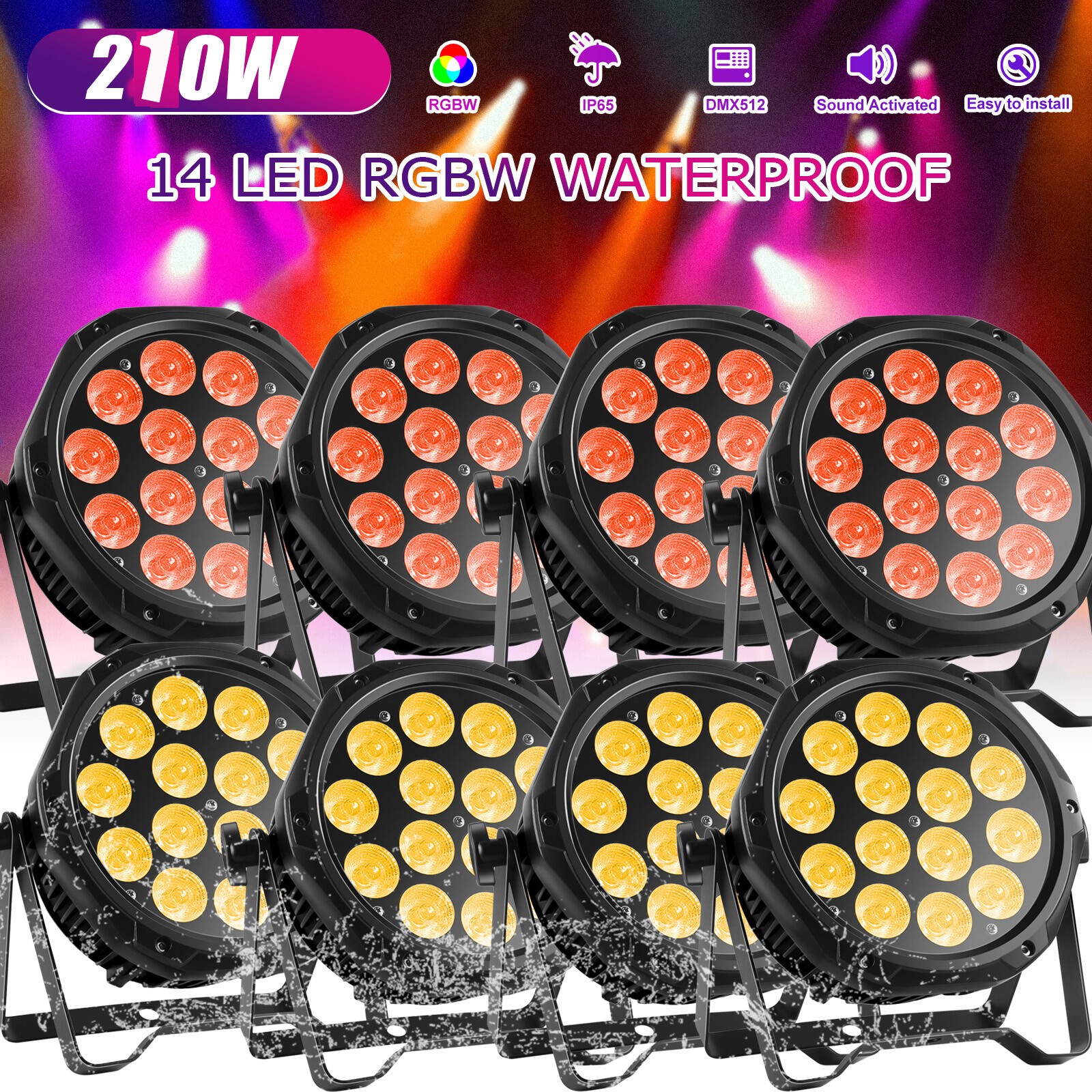 8x 210W RGBW Waterproof 14LED Par Can Light DMX Beam Wash Stage DJ Party Disco