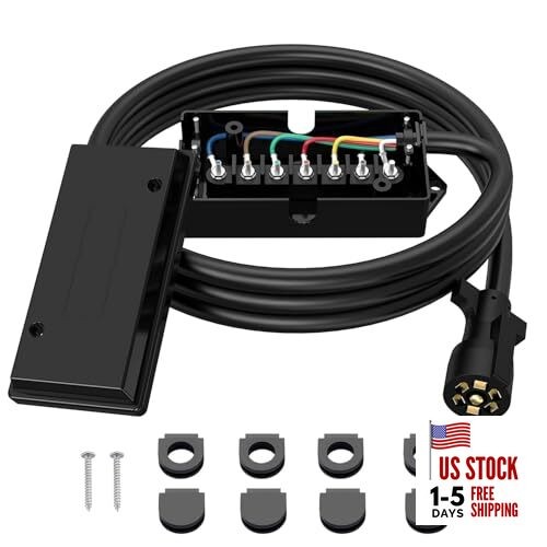  8FT 7 Way Trailer Wire Harness with Junction Box, 7 Pin Heavy Duty 8FT W/BOX