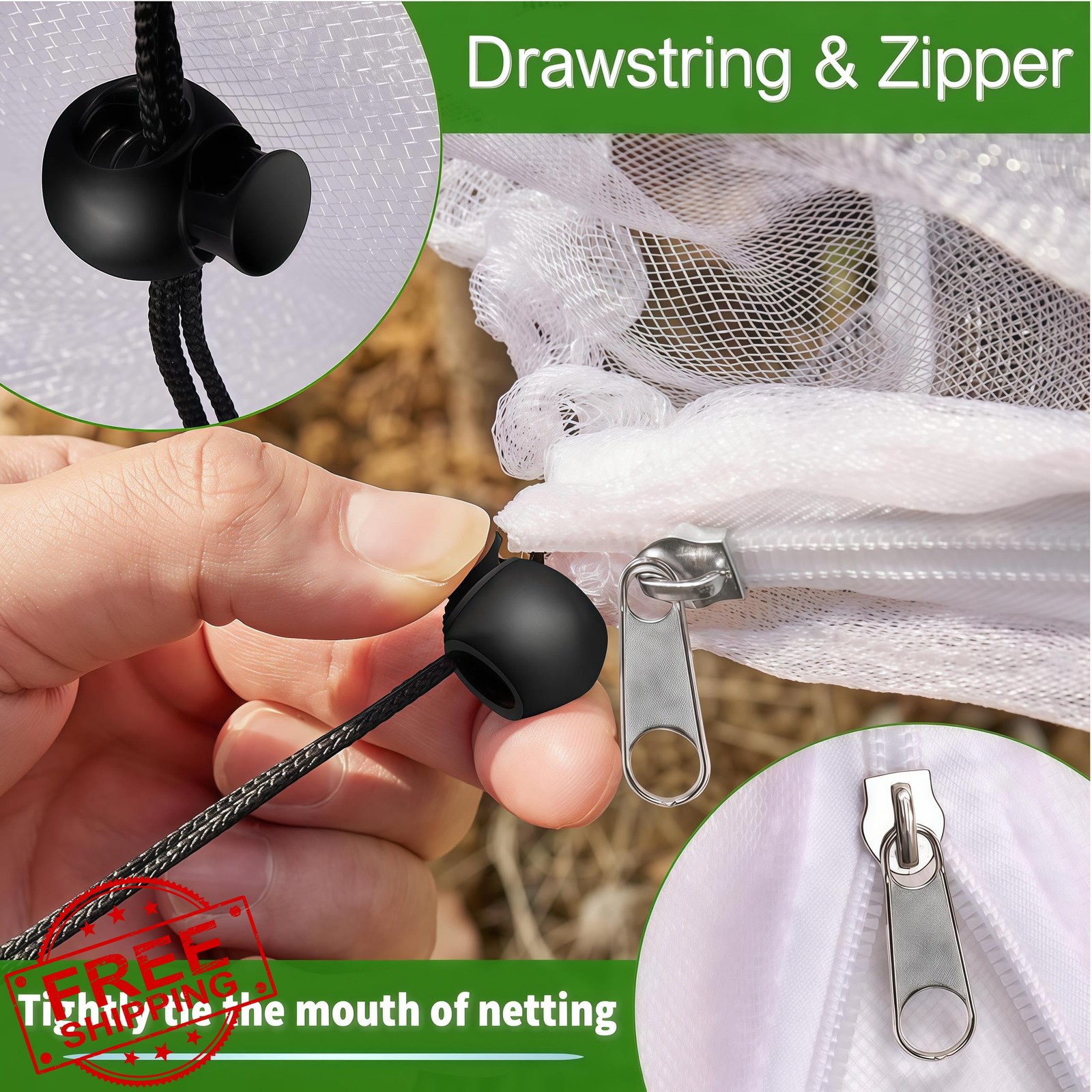 3pk Fruit Tree Netting Cover 7.3x6Ft Drawstring Bird Plant Protect