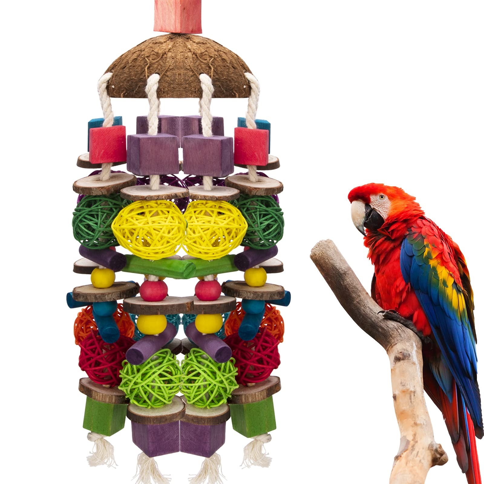 EBaokuup Large Bird Parrot Toys, Multicolored Wooden Blocks Bird Chewing Toy Par