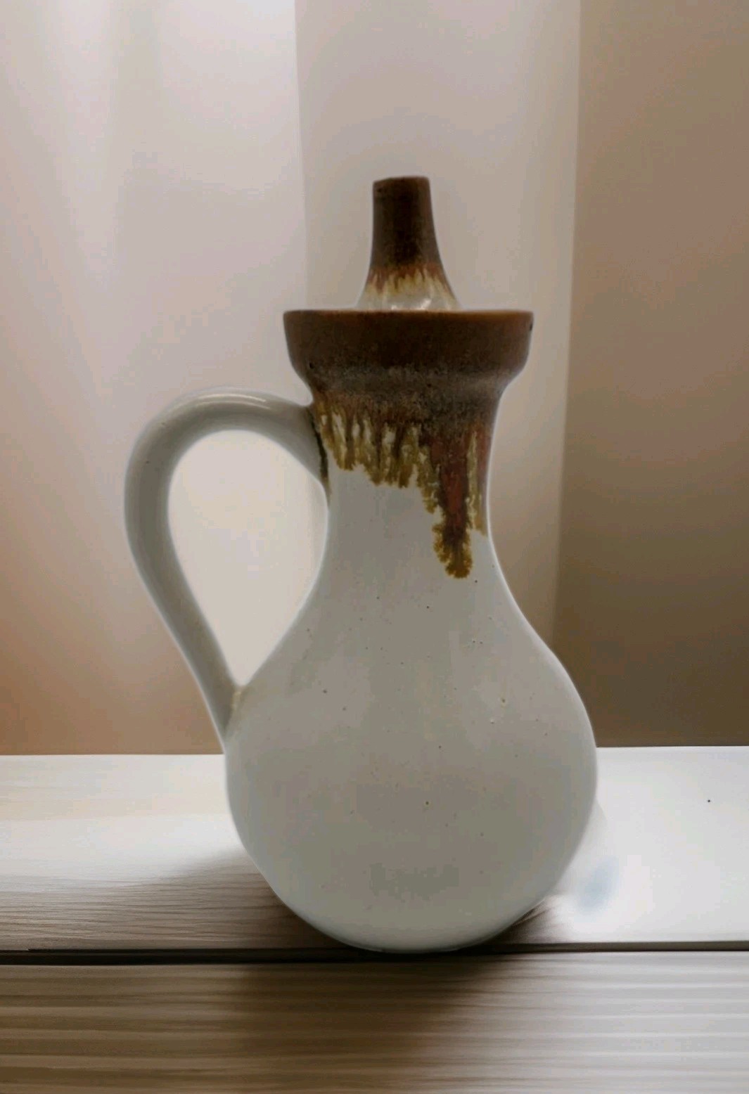 1984 Pigeon Forge Douglas Ferguson Brown Drip Glaze on Gray Ceramic Oil Lamp 