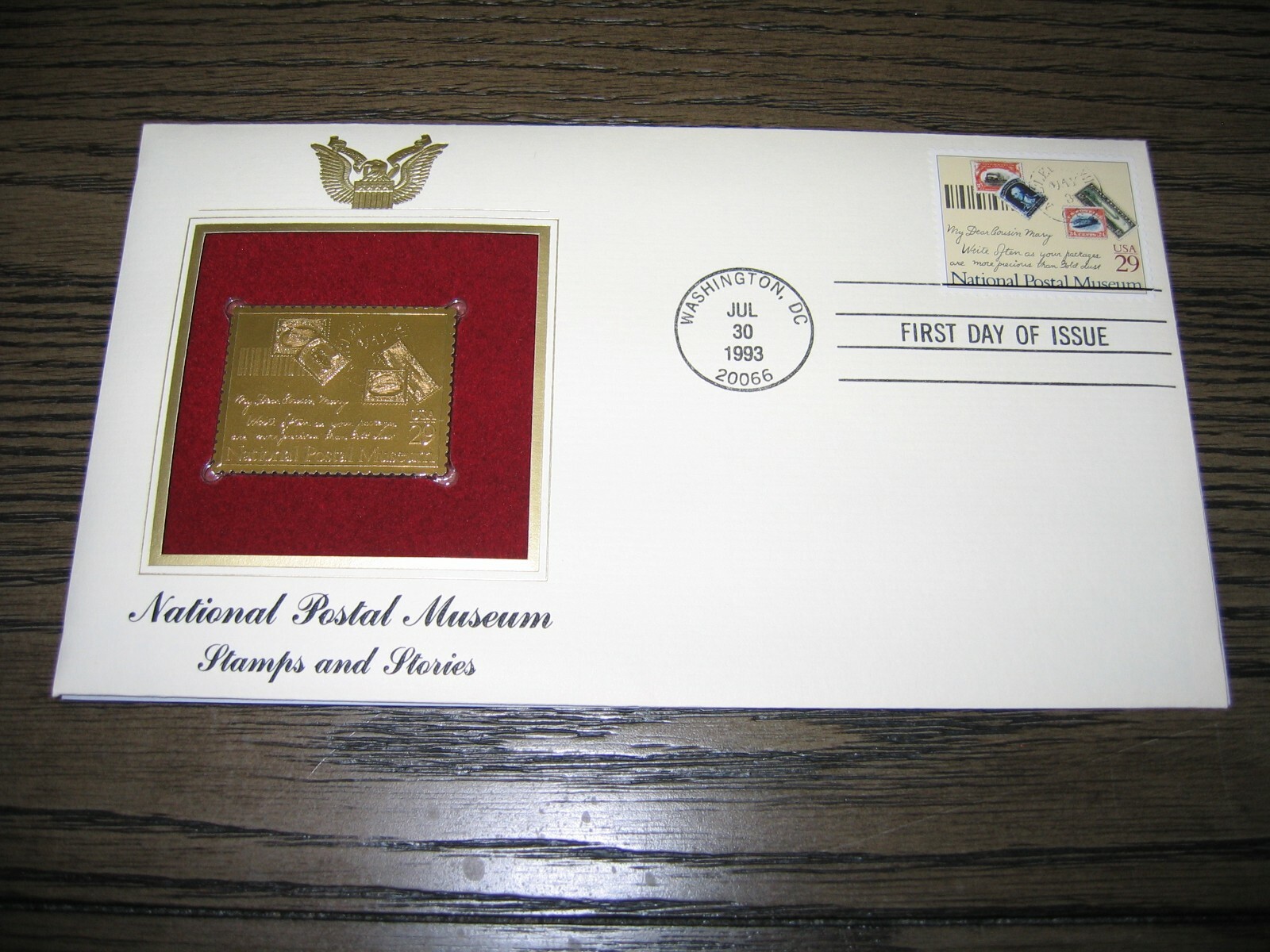 1993 National Postal Museum Stamps and Stories Gold Golden Cover replica Stamp