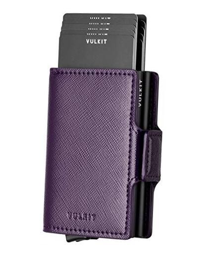  Credit Card Holder RFID Blocking Leather Automatic Pop Up Wallet Cross Wine