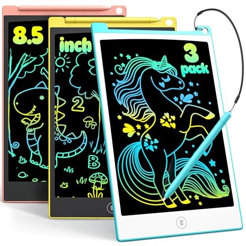 TECJOE 3 Pack LCD Writing Tablet, 8.5 Inch Colorful Blue & Pink & Yellow 