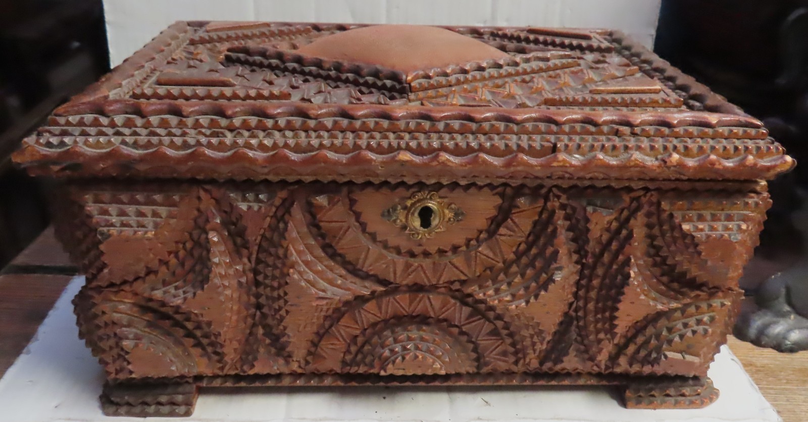 Antique Tramp Art Box - Exceptional - 12 x 8 x 5-1/2