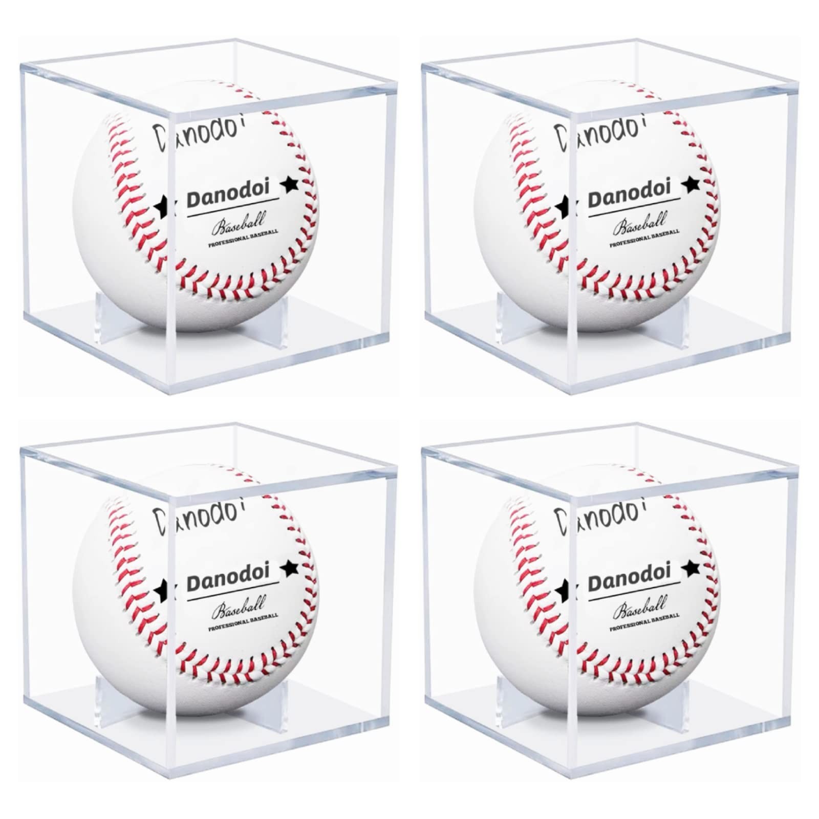 4 Pack Baseball Display Case UV Protected Acrylic FOUR PACK, Clear-4 