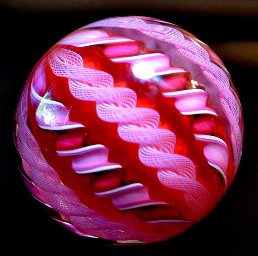 TAZZA GLASS MARBLE/3.341"-HUGE CHERRY FILIGRANA-PINK LACE,CRIMSON,CHERRY/FAST