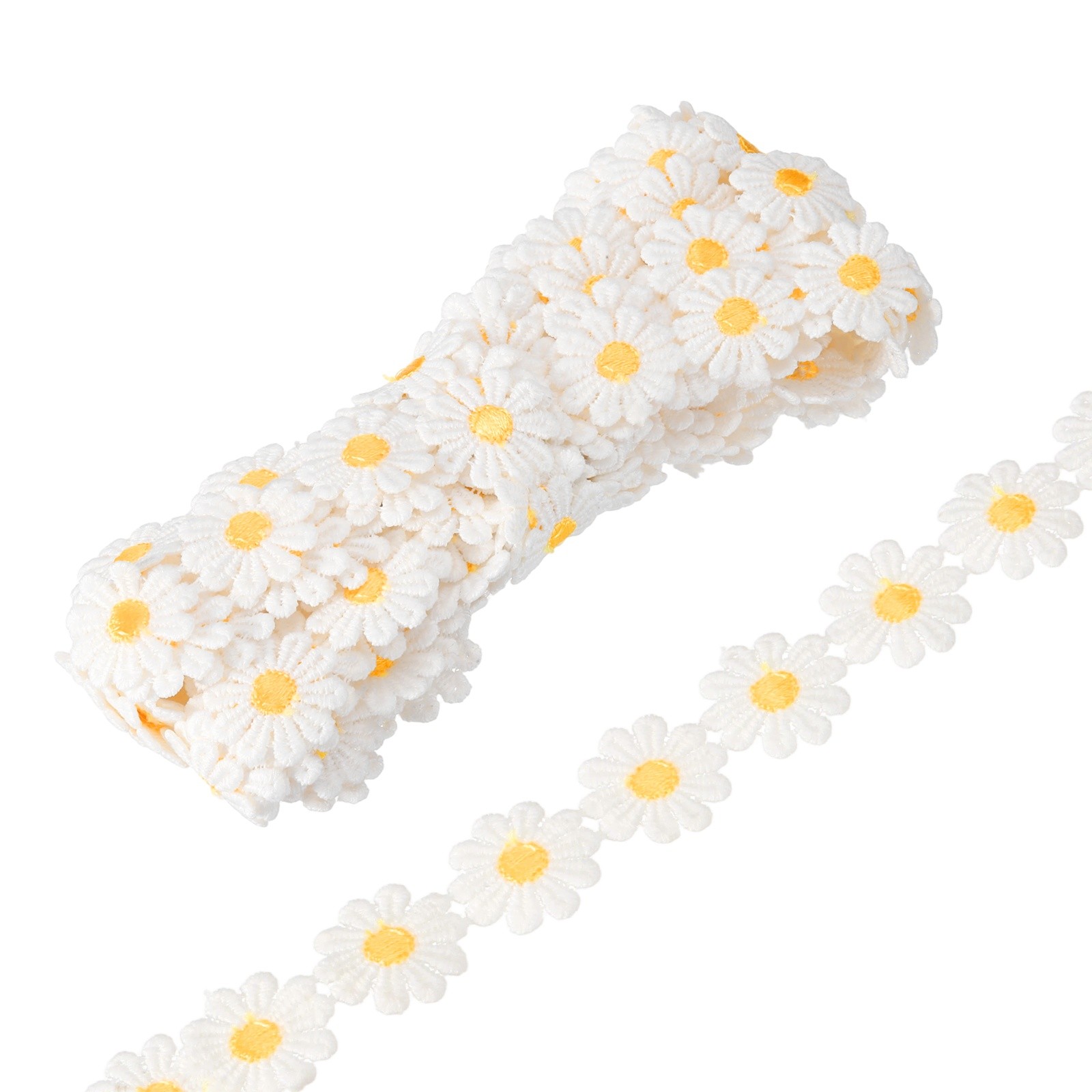 5 Yards 1 Inch Wide Delicate Floral Edge Lace Trim, White-Golden Yellow