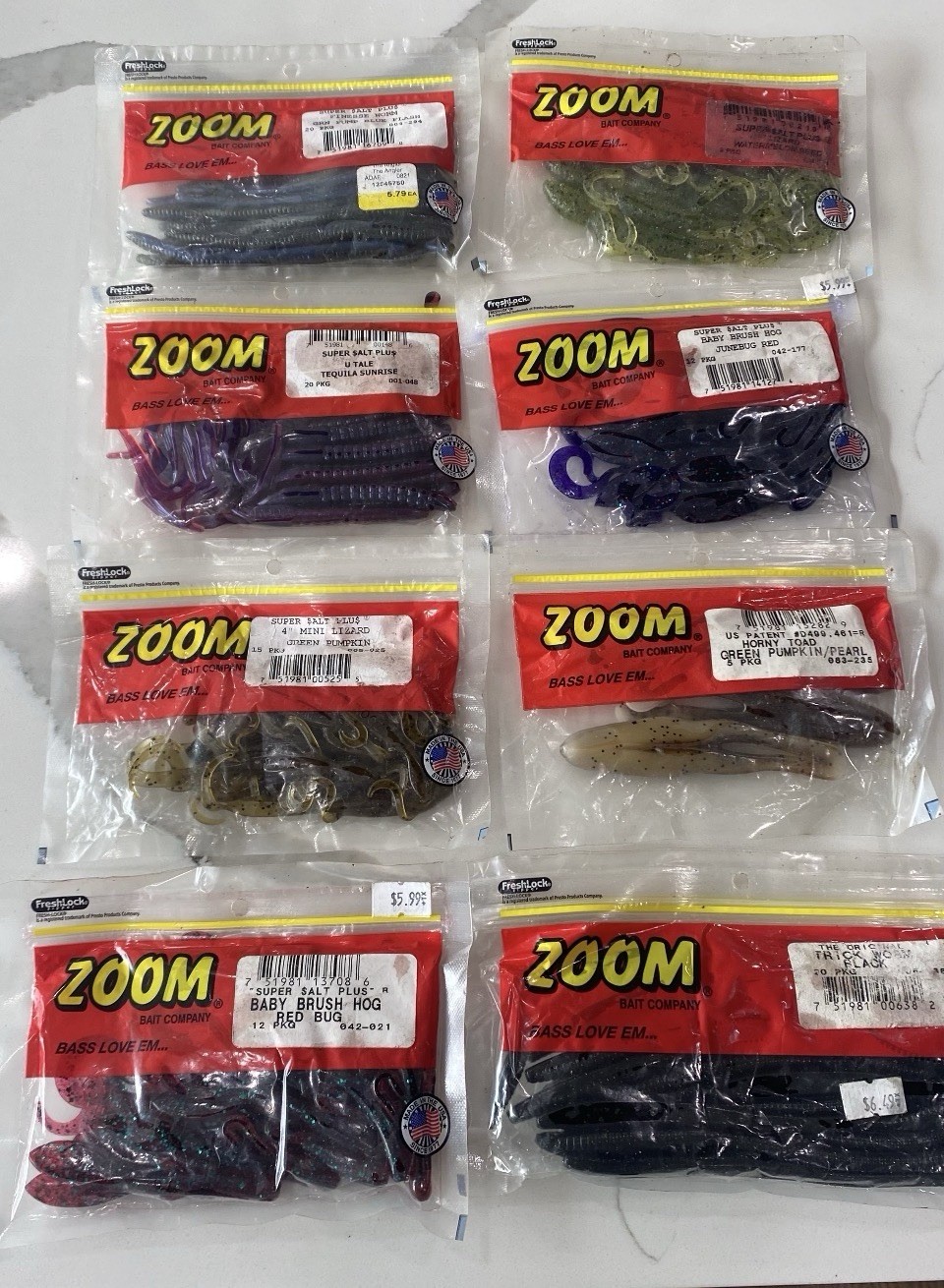 Zoom Baits Assorted Color Lot New Sealed Rubber Worm Bass Swimmer