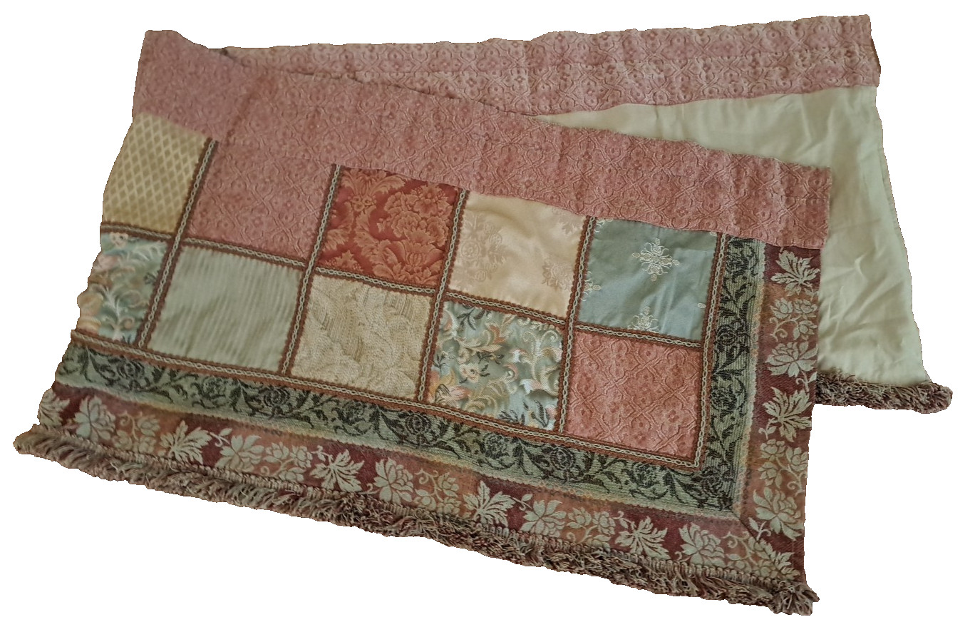 Tapestry Damask Valance Patchwork Red Gold Fringe JC Penney Boho Cottage 68x22