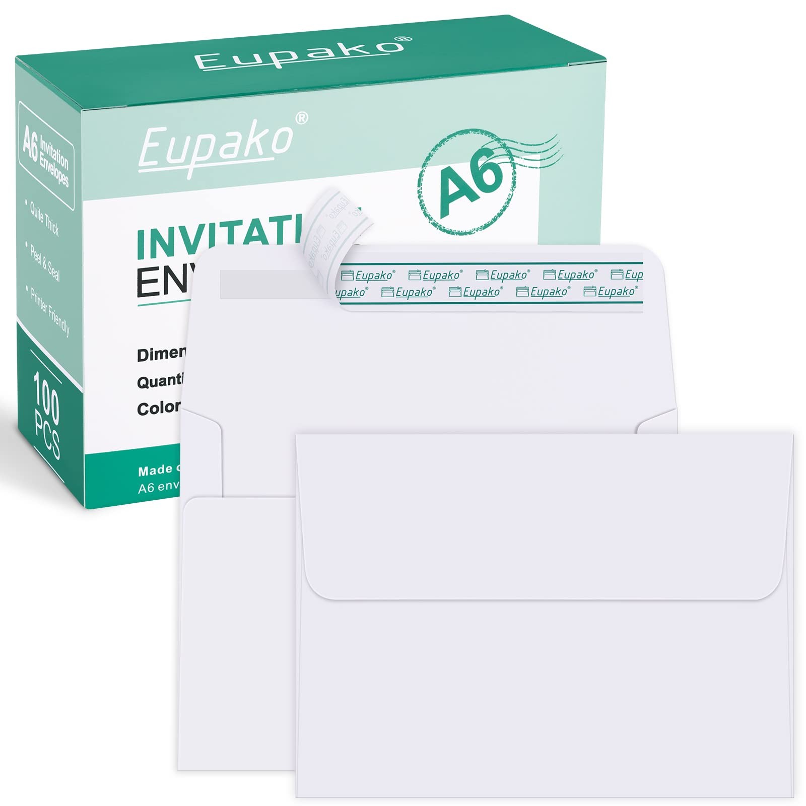 Eupako A6 White Envelopes 4x6, 100 Pack Self Seal (6.5x4.75 Inches), 