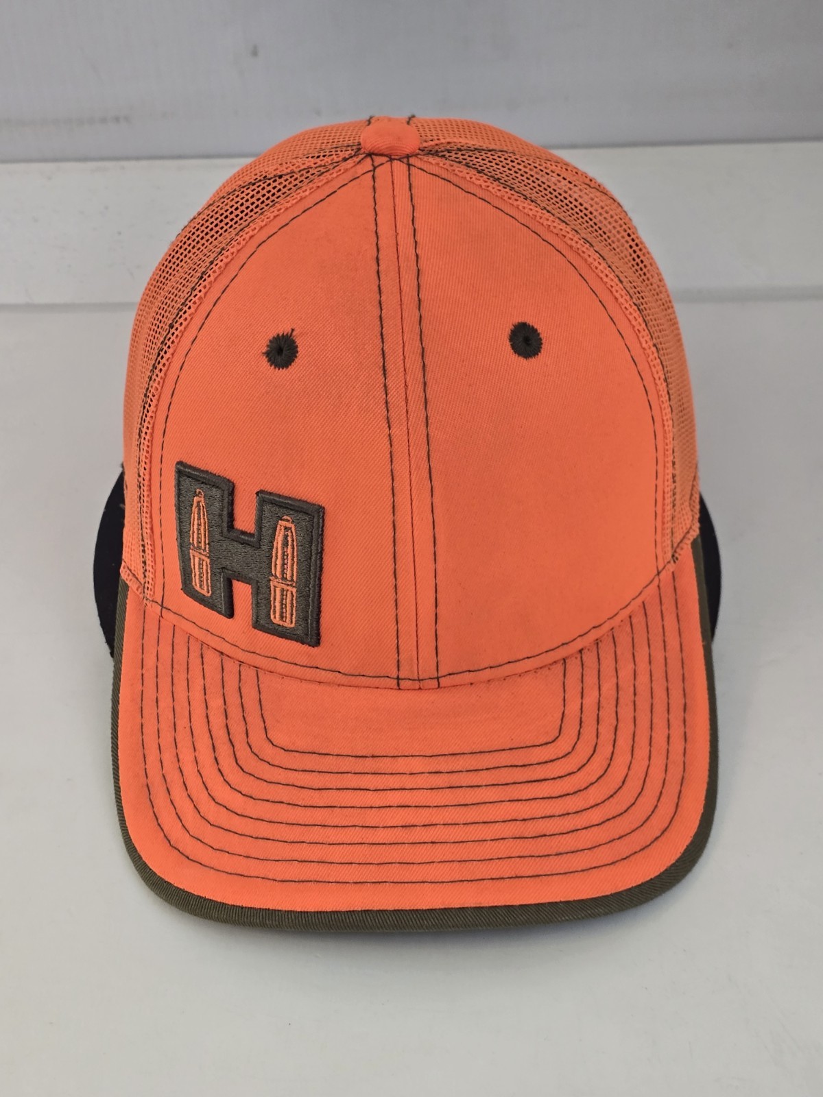 Hornady Blaze Orange Strapback Mesh Trucker Hat Adjustable Cap Hunting Fishing 