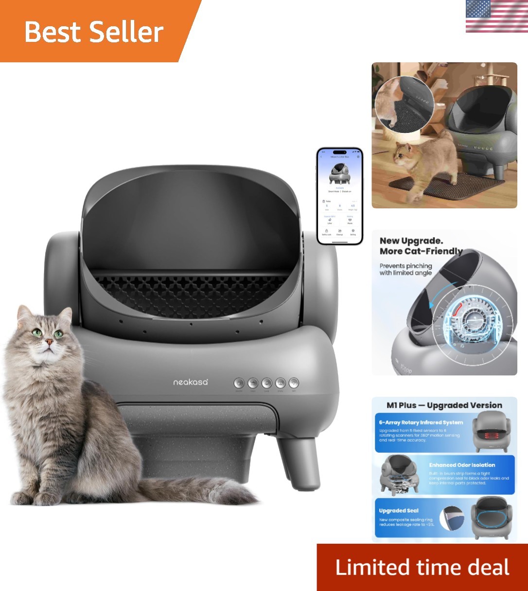 Plus Modern Cat Litter Box - Self-Cleaning, Leak-Proof & Ideal for Multiple Cats