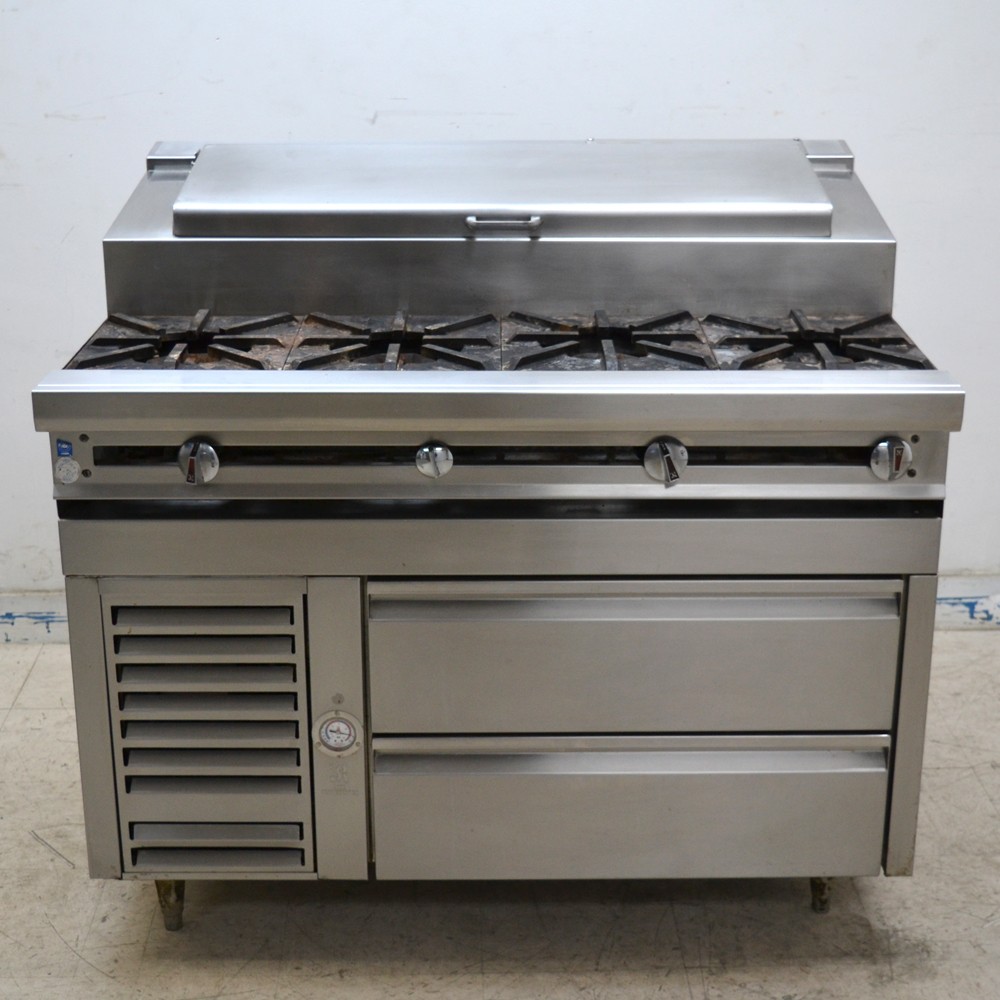 Jade 48" 4-Burner Gas Cook Top w/ Refrigerated Drawers and Covered Top Cooler