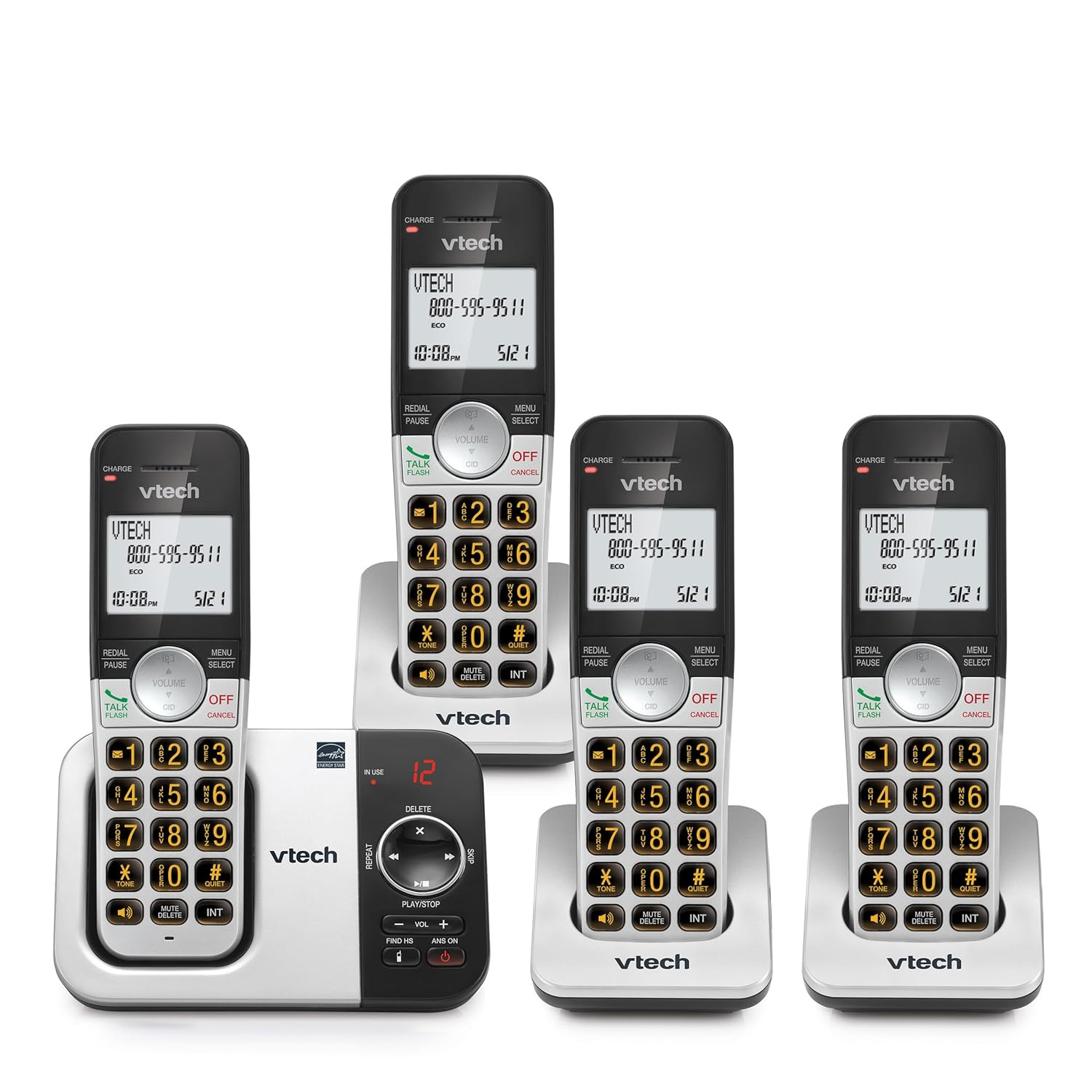 Vtech Cordless Phone with Answering Machine 4-Handset - with Big Buttons Full-Du