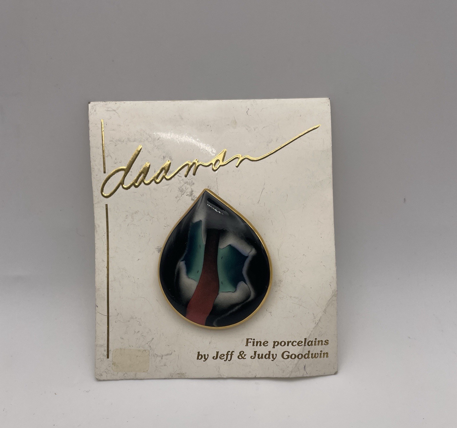 Artisan Daaman Porcelain Teardrop Brooch Abstract Clay Millefiori Vintage