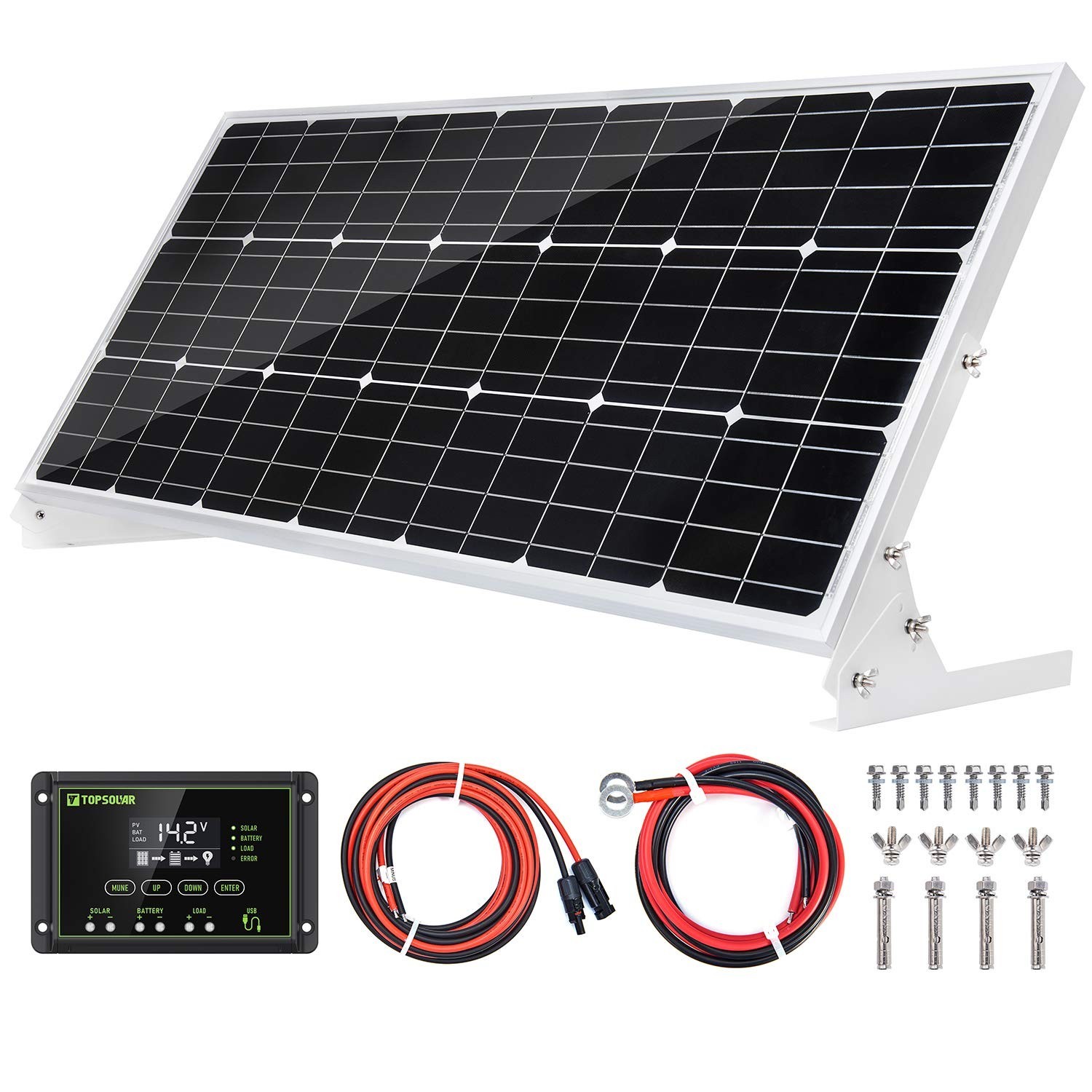 Topsolar 100W 12V Solar Panel Kit Battery Charger 100 Watt 12 Volt Off Grid S...