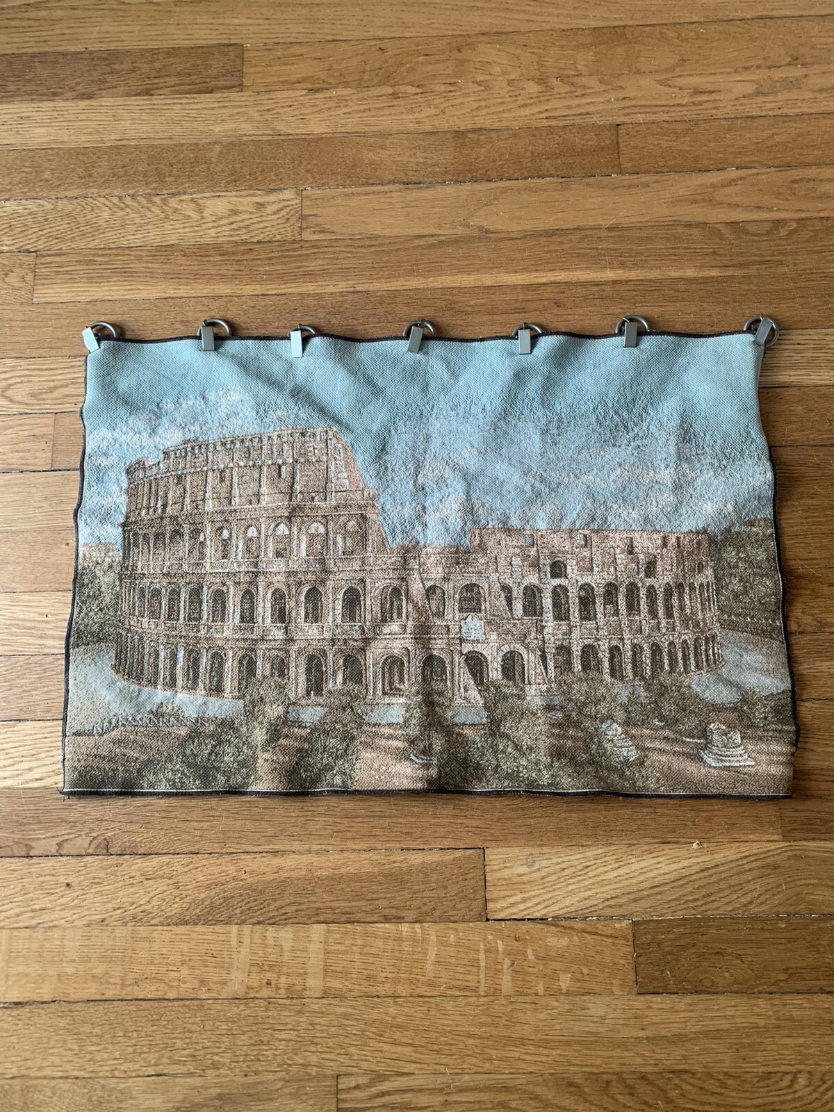 Vintage Rome Coliseum Tapestry 25"x17", Great Color With Hardwares Wall Hanging 