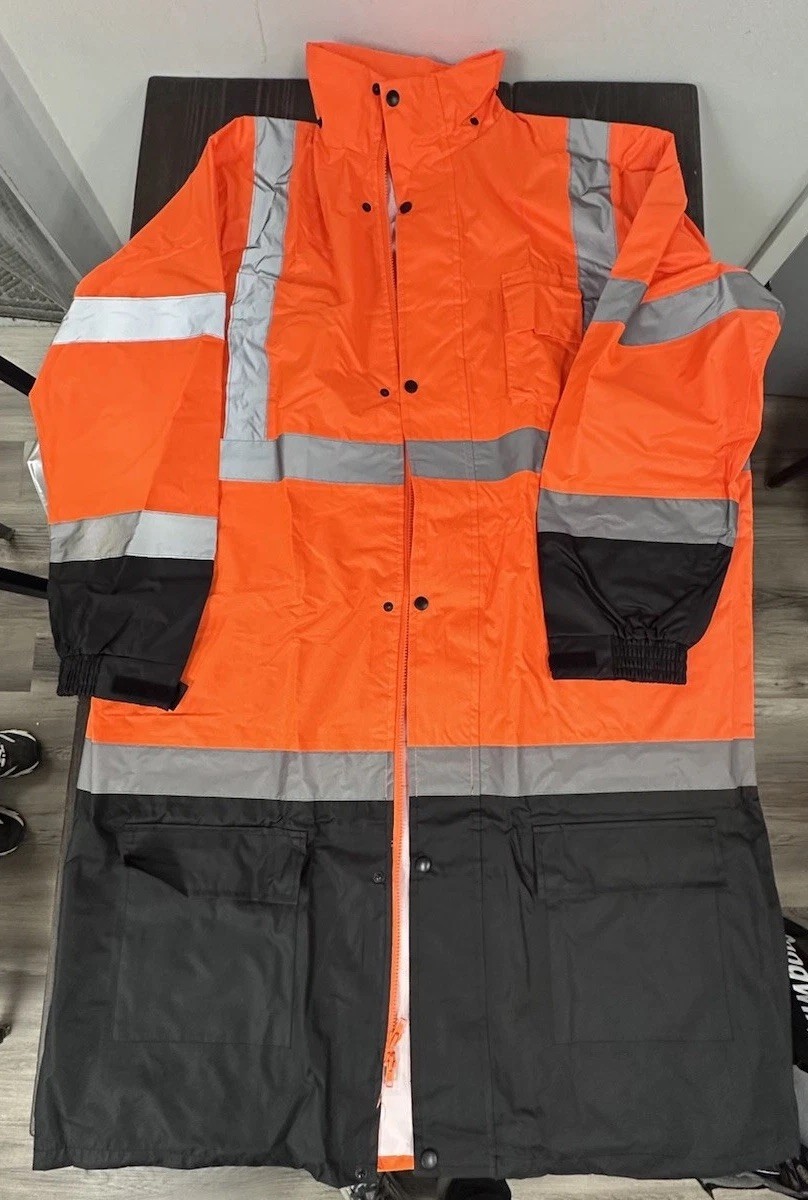 SRUS SAFETY 2XL Long High Visibility Orange Raincoat Reflective *READ Condition*