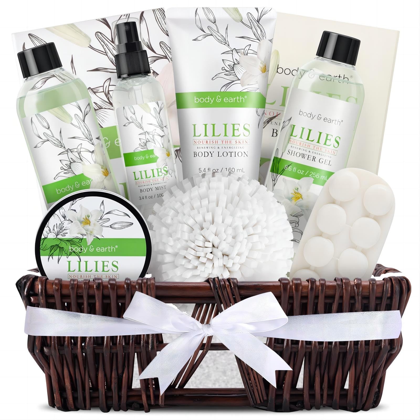 Spa Gift Baskets For Women Body & Earth 10pcs Gifts 10 Piece Set, Green 