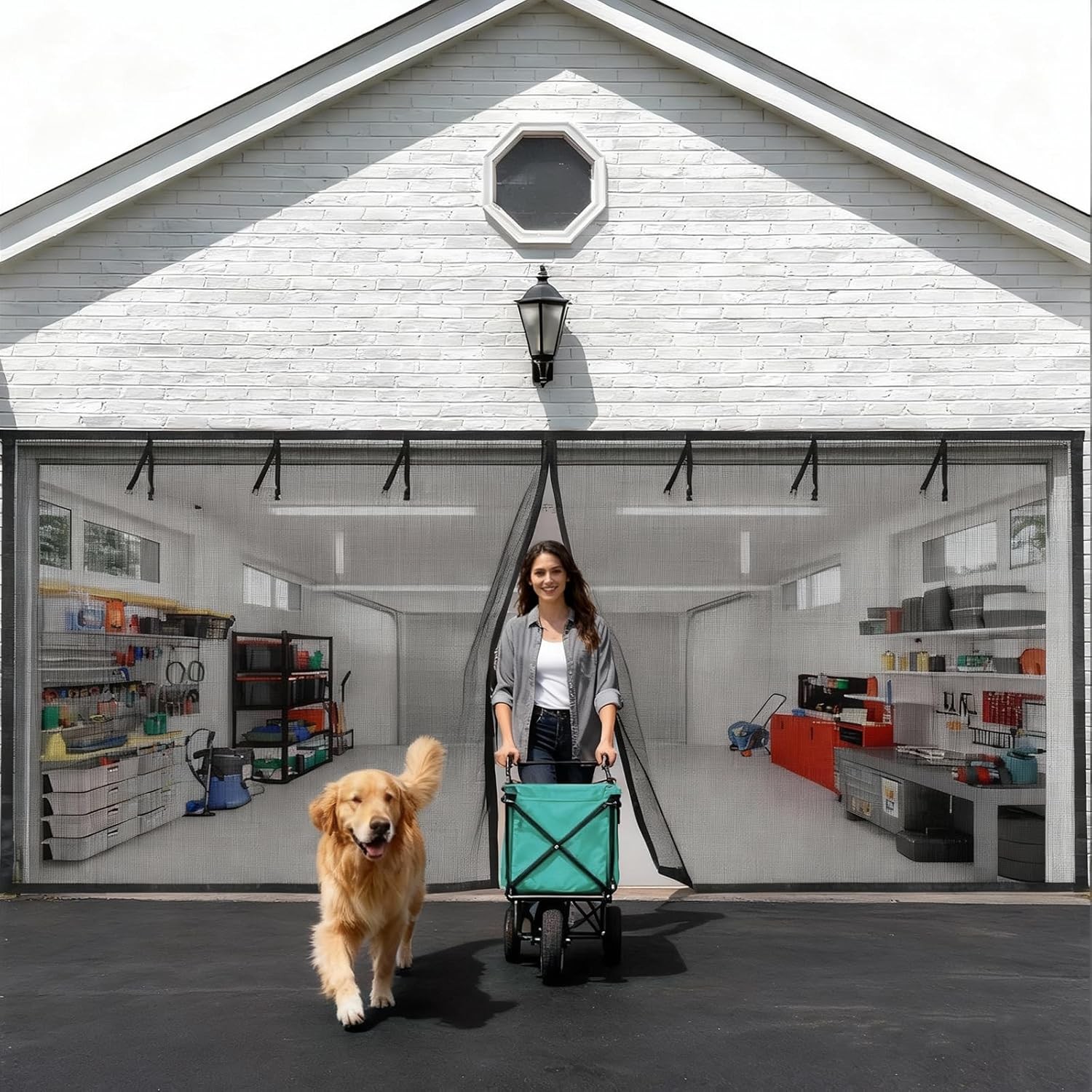 Durable Pull Down Garage Screen for Single Car - Fiberglass Mesh Door