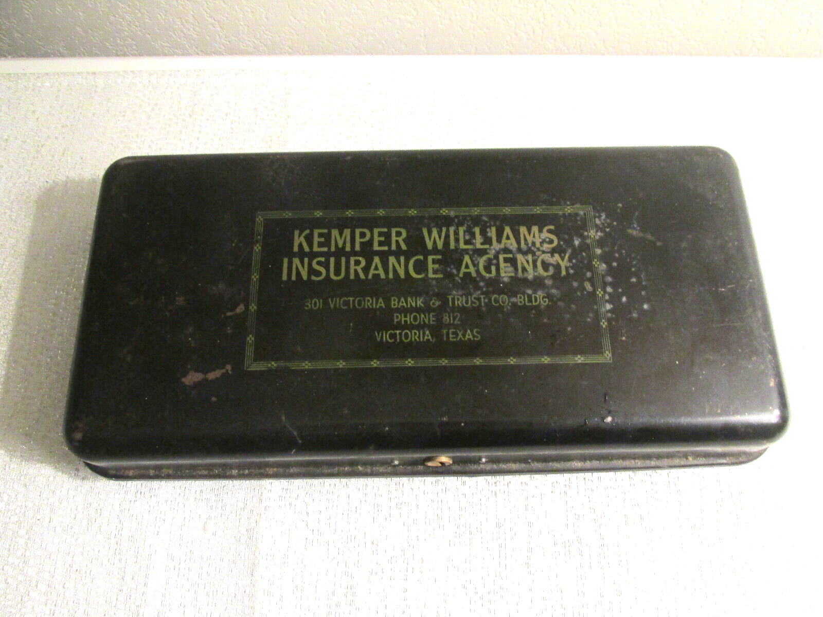 VINTAGE METAL LOCK BOX SAFE STRONG BOX KEMPER WILLIAMS INSURANCE VICTORIA TEXAS 