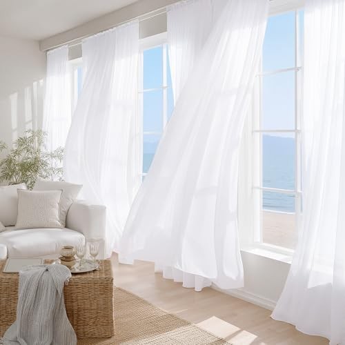  Sheer Curtains 84 inch Length 2 Panels, Rod 42"W x 84"L (Pack of 2) White
