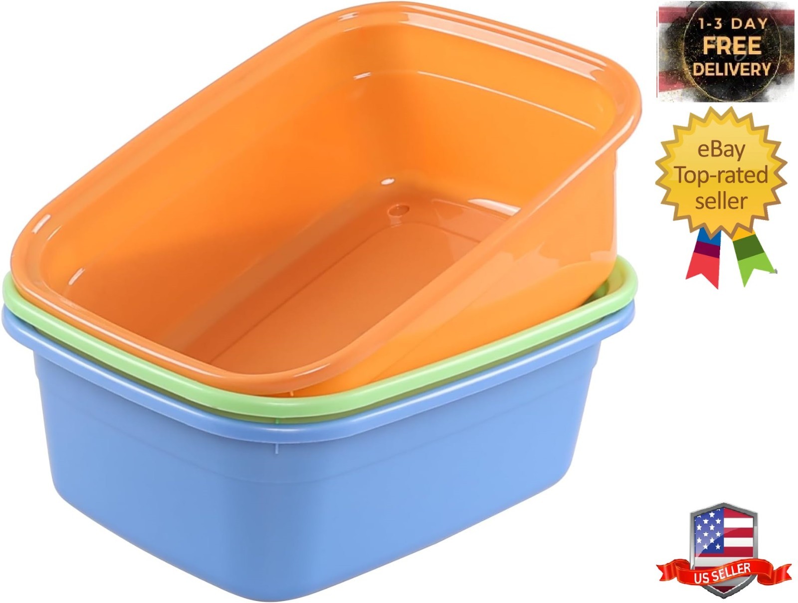 3-Pack Dish Pan Basin 14 Quart Plastic Wash Basins