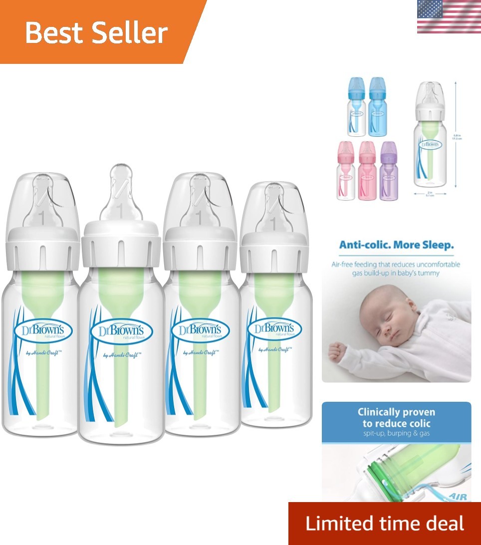 Comforting Feeding Experience: Dr. Brown's 4 oz Anti-Colic Baby Bottles, 4-Pack
