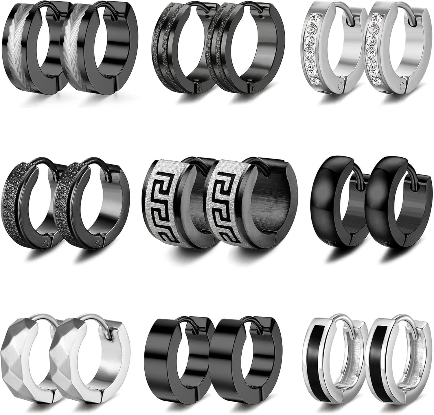 9Pairs Hoop Earrings for Men Stainless Steel Black Men'S Hoop Earring