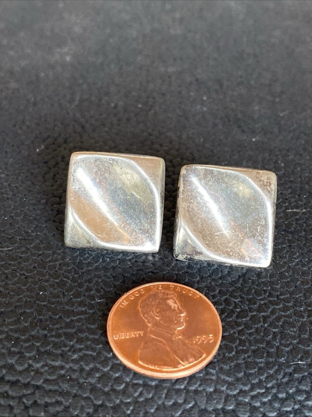 VTG 925 Sterling Silver Modern 3/4” Square Concave Rhombus Hollow Post Earrings