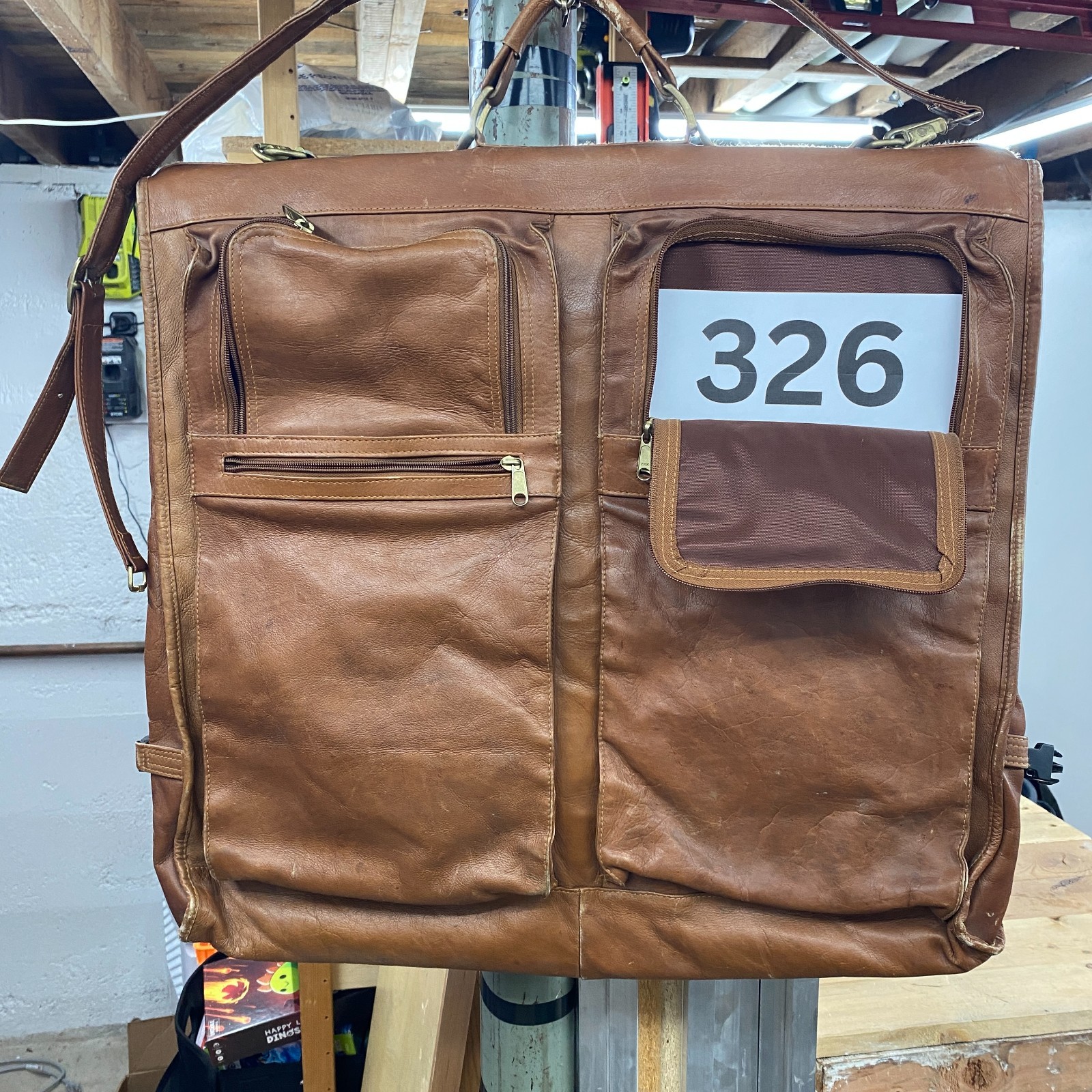 Vintage Genuine Leather Garment Bag Brown Travel Suit Dress Luggage Zip Columbia