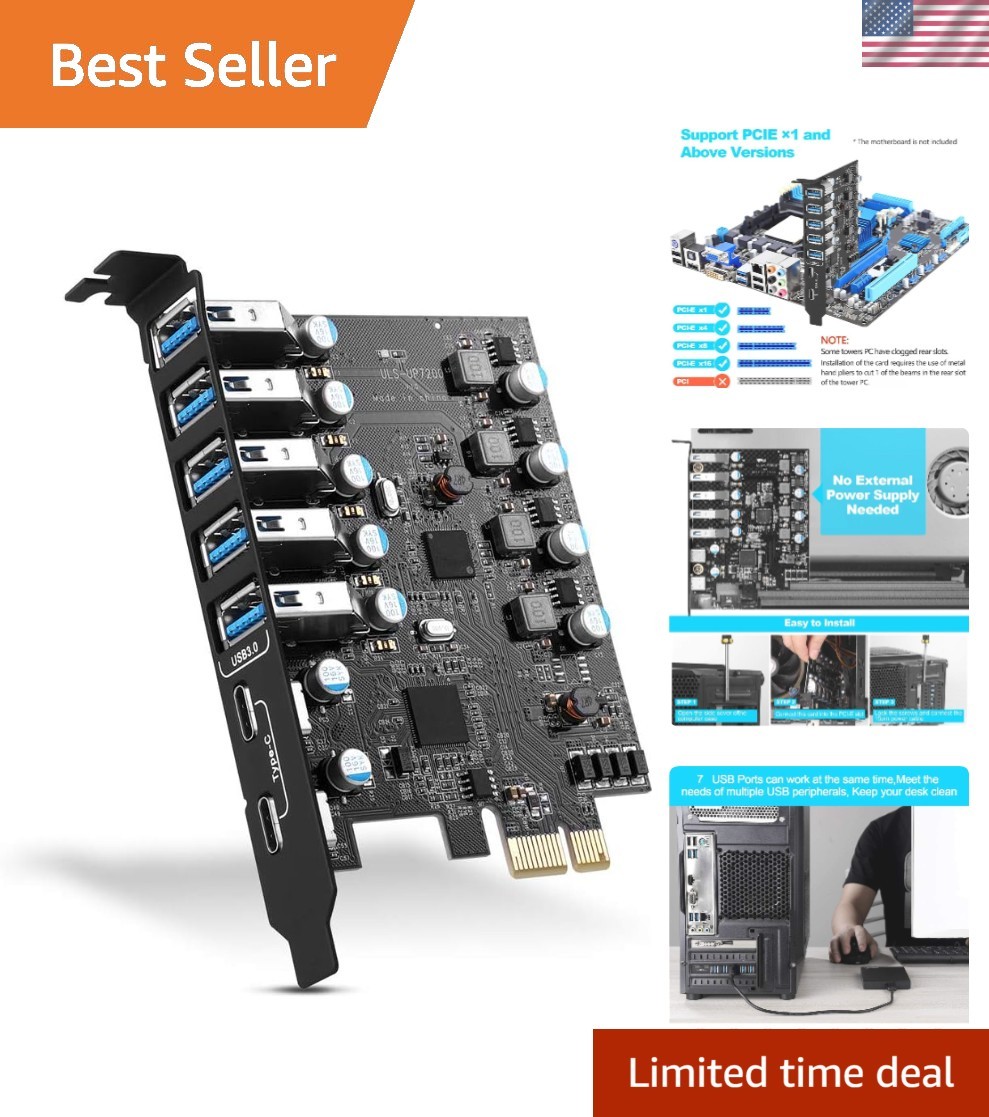 Ultimate USB Connectivity Solution - 7-Port PCIe USB 3.0 Card for Gaming & More