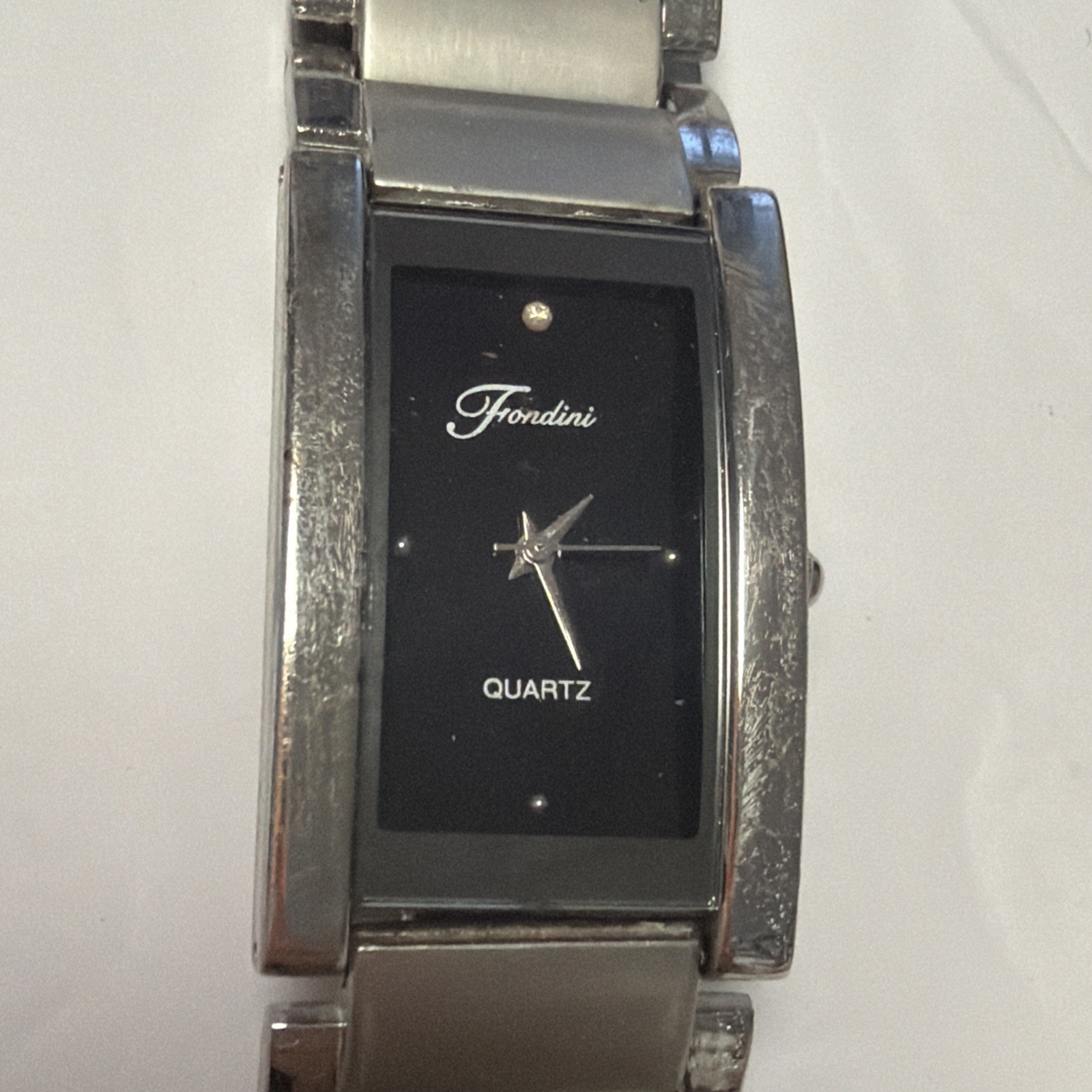 Mens Fondini 27mm Silver Rectangular Swiss Watch Quartz  Bracelet Band