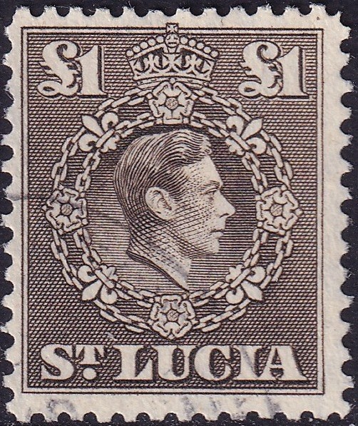 St Lucia 1938-48 KGV1 £1 Serpia Very Fine Used. Cat £22