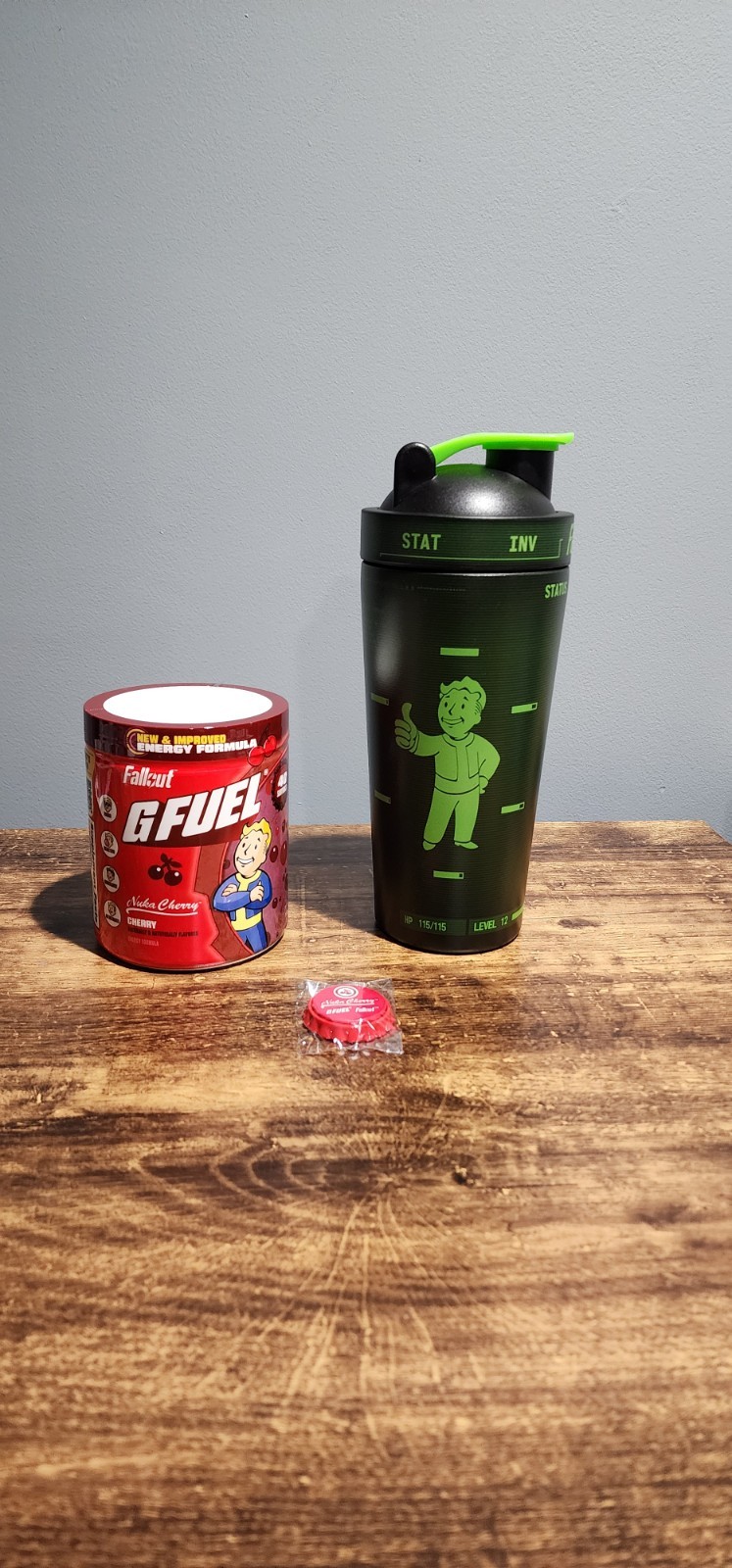 G Fuel Fallout Nuka Cherry With Pip Boy 24oz Tumbler And Nuka Cherry Bottle Cap