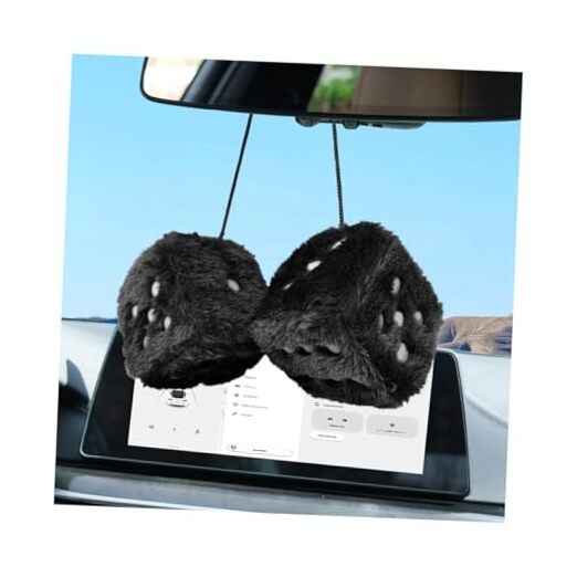 Fuzzy Dice for Car Mirror, 2.75'' Classic Retro Plush Square Dice with Black