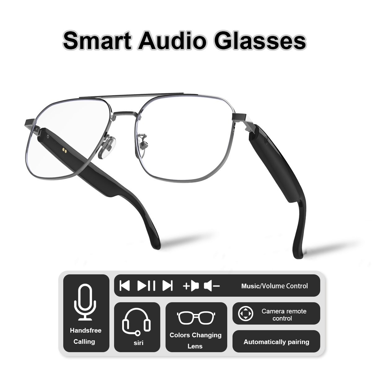 Bluetooth Smart Glasses with Mic & Voice Control – Anti-Blue Light