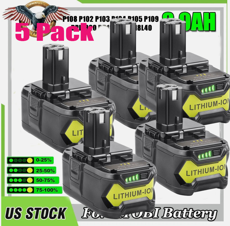 5 Pack 8.0Ah For RYOBI P108 18V Plus High Capacity Battery 18 Volt Lithium-ion