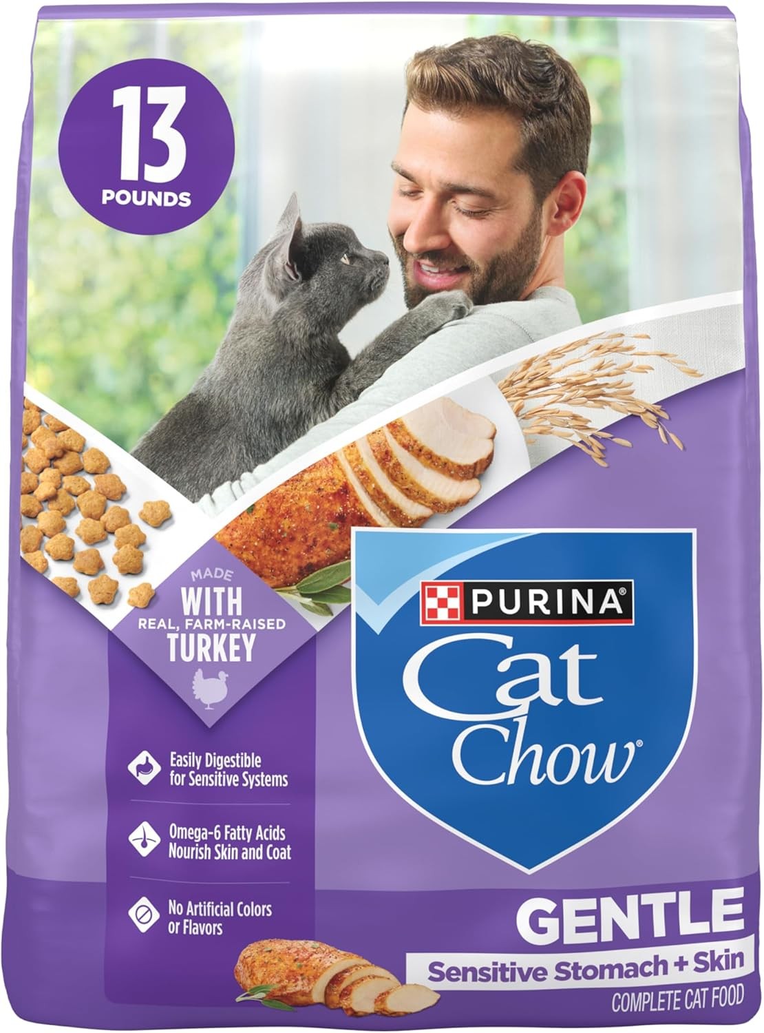 Purina Cat Chow Gentle Sensitive Stomach and Skin Dry Cat Food with Turkey - 13