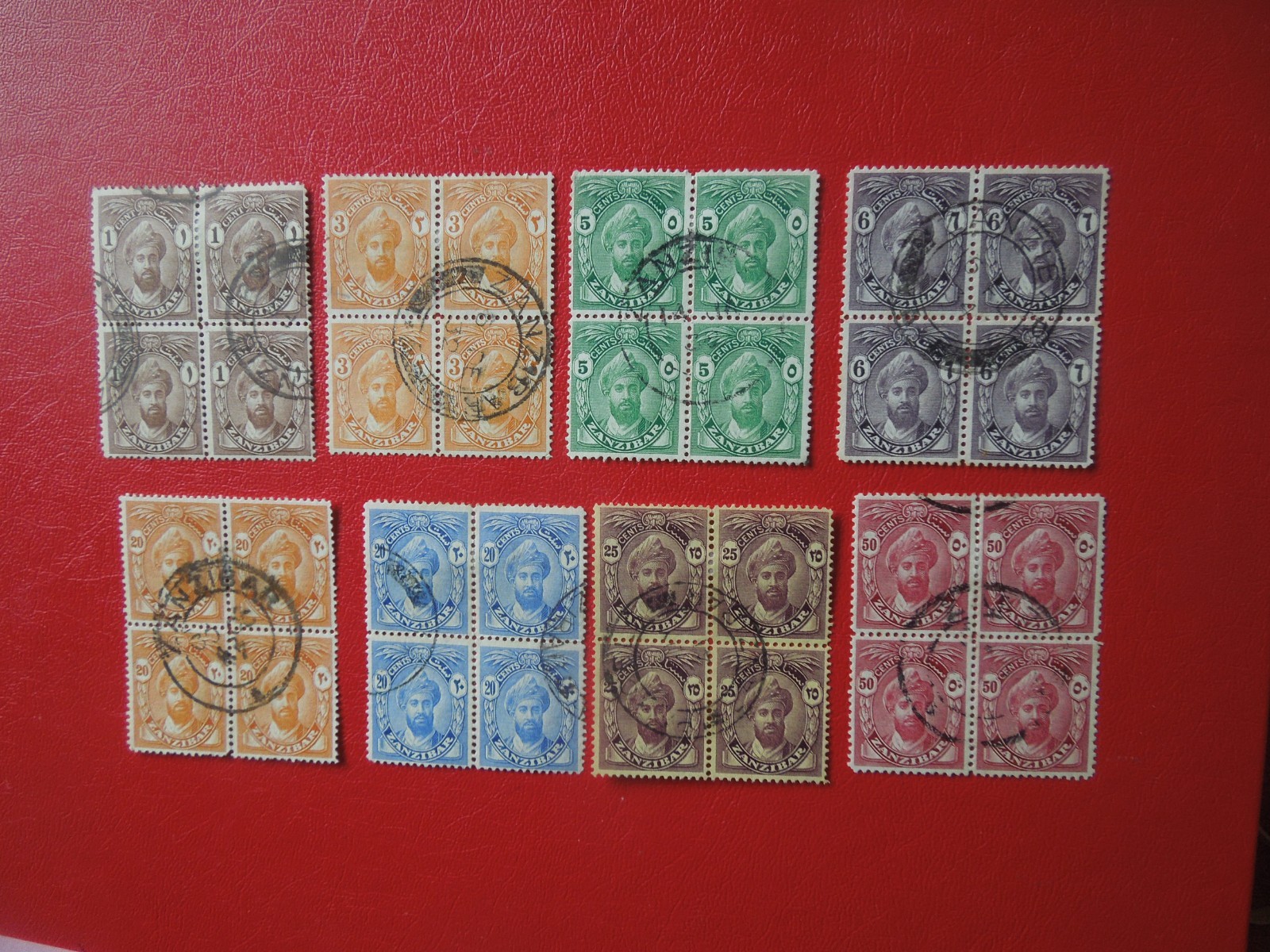 G 6598  GREAT BRITAIN  ZANZIBAR  1937  SULTAN  8  X  BLOCKS  OF  4  USED