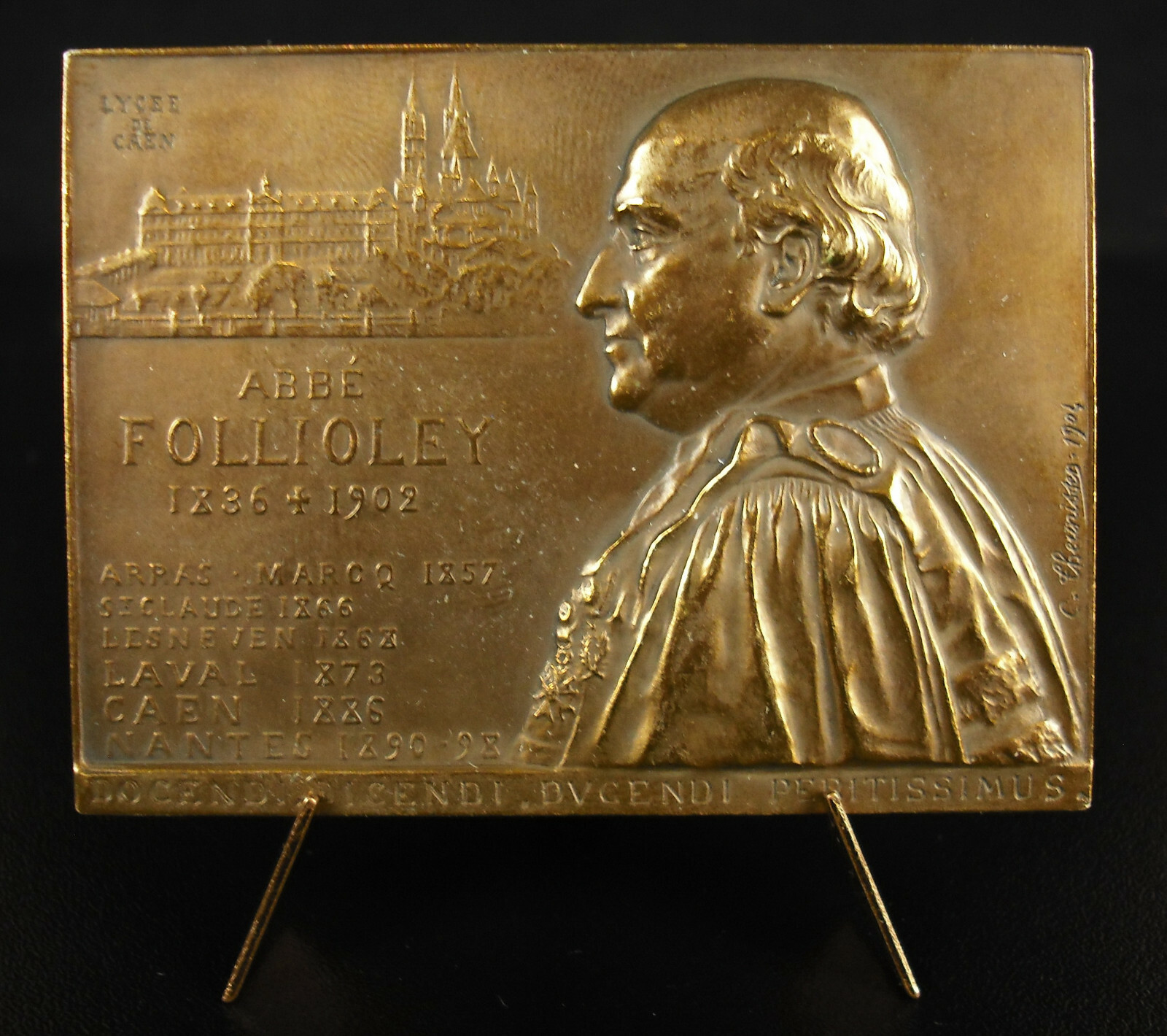 Medal Abbot Leopold Follioley Colmar School of Caen Catholicism 1904 Medal