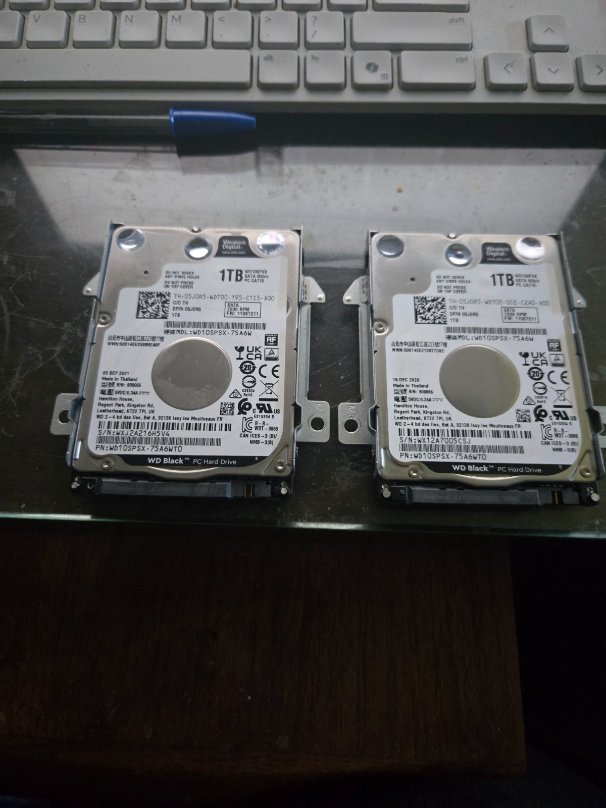 Drives, 2 each. Western Digital Sata 1 TB, 7200 RPM, Formatted