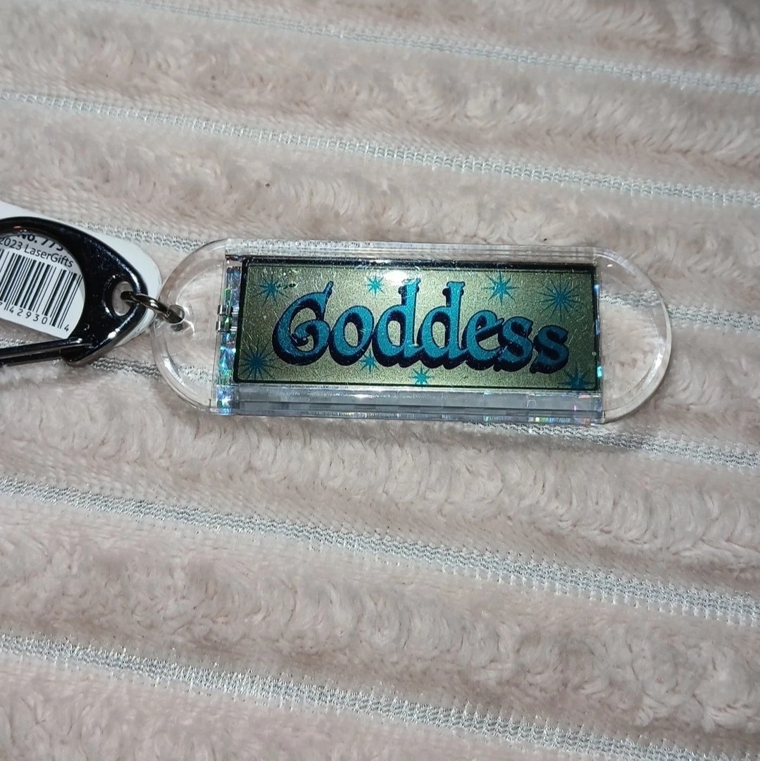 Acrylic Blinking Solar Powered Keychain 4.25” Long w/Snap Keyring, GODDESS