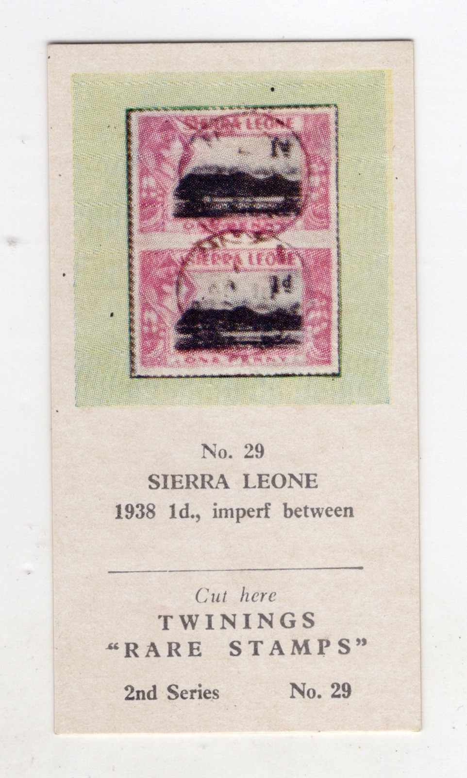 Twinings Tea Rare Stamps “CARD” 1960 #29 Sierra Leone 1938 1d Imperfection