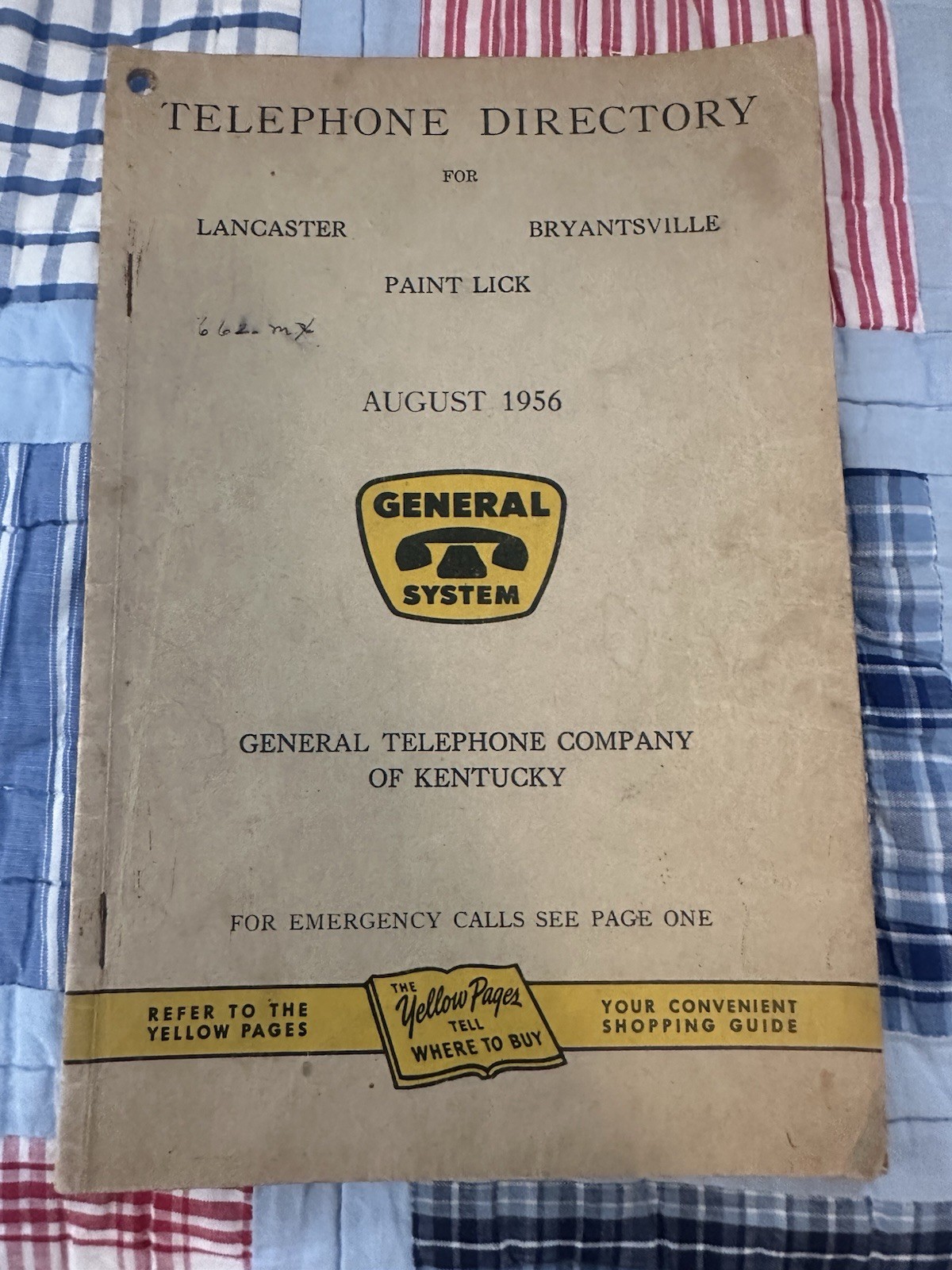 1956 Vintage Telephone Directory Book Lancaster,Paint Lick, Bryantsville Ky Aug