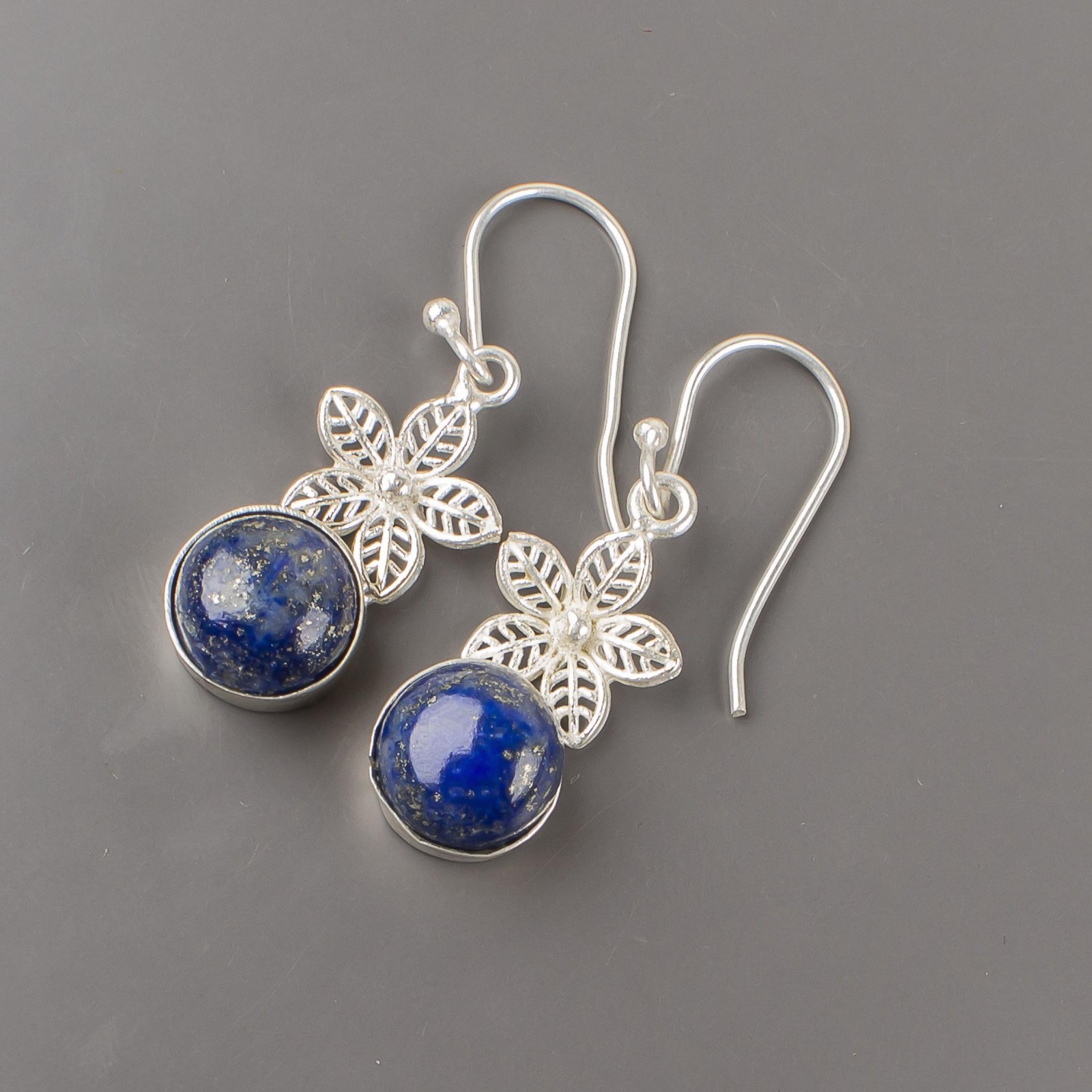 Round Lapis Lazuli Engagement Dangling September Birthstone Earrings 925 Silver